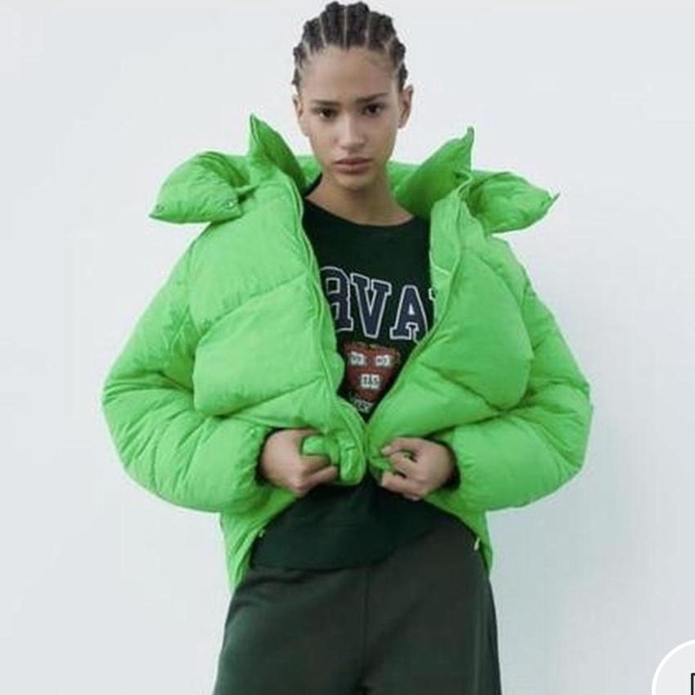 💚💚 ZARA NEON GREEN WATER REPELLENT PUFFER COAT JACKET,SIZE S 💚💚Oversized